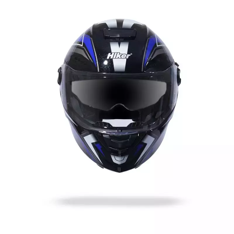 HIKER by VARROC Comet Pro Max HD4 Full Face Helmet for Men & Women 600 mm L Size Gloss Black and Blue ISI Certified Flip-Up, Lightweight, Polycarbonate Visor for Clear Visibility (Pack of 10)