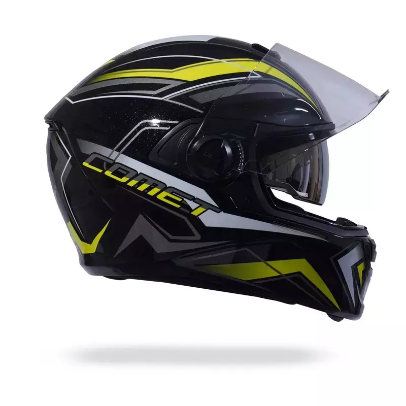 HIKER by VARROC Comet Pro Max HD2 Full Face Helmet for Men & Women 600 mm L Size Gloss Black and Yellow ISI Certified Flip-Up, Lightweight, Polycarbonate Visor for Clear Visibility (Pack of 4)