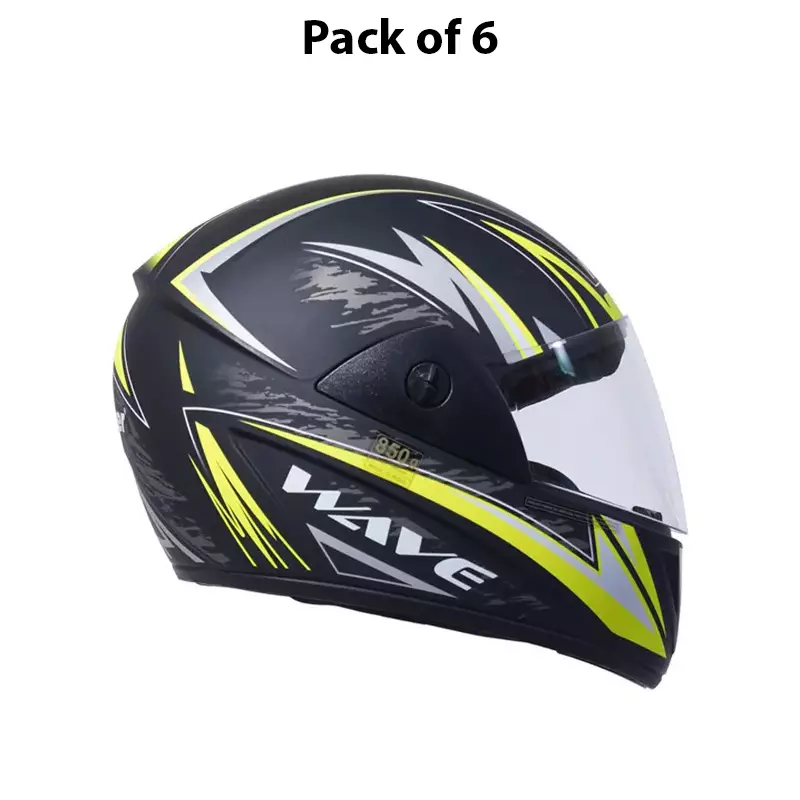 HIKER by VARROC Wave Pro Max HD2 Full Face Helmet for Men & Women 580 mm S Size Matt Black and Yellow ISI Certified Flip-Up, Lightweight, Polycarbonate Visor for Clear Visibility (Pack of 10)