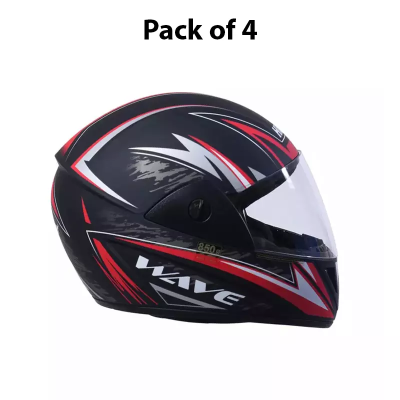HIKER by VARROC Wave Pro Max HD1 Full Face Helmet for Men & Women 580 mm S Size Matt Black and Red ISI Certified Flip-Up, Lightweight, Polycarbonate Visor for Clear Visibility (Pack of 4)