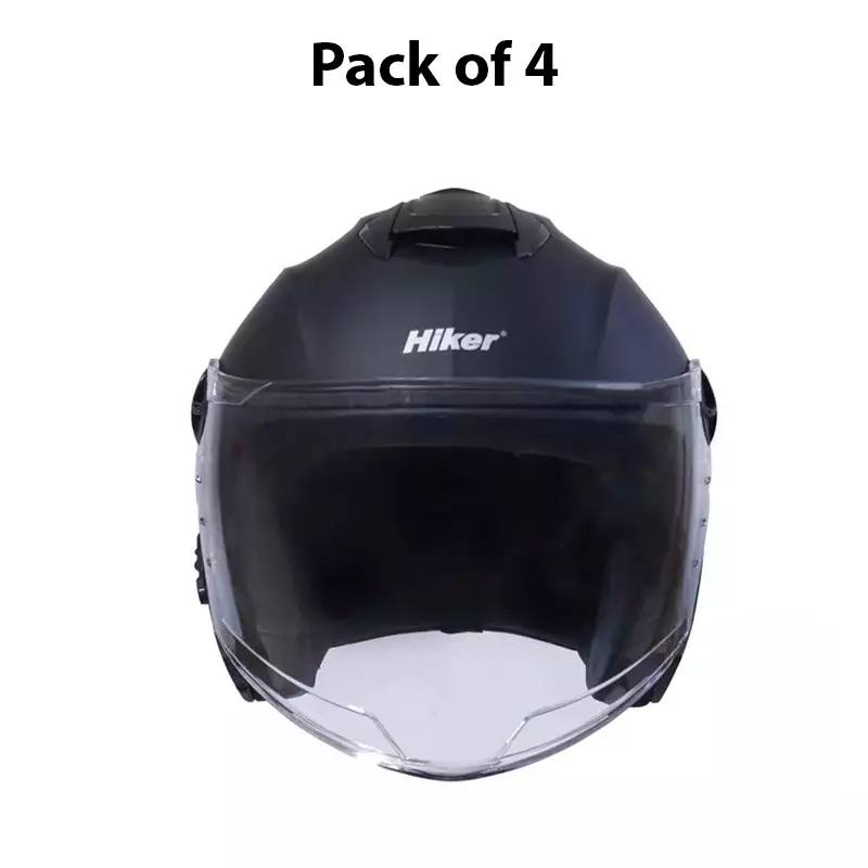 HIKER by VARROC Flash Pro Half Face Helmet for Men & Women 580 mm S Size Matt Black ISI Certified, Lightweight, Polycarbonate Visor for Clear Visibility (Pack of 4)