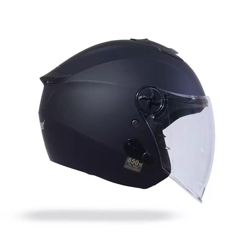 HIKER by VARROC Flash Pro Half Face Helmet for Men & Women 580 mm S Size Matt Black ISI Certified, Lightweight, Polycarbonate Visor for Clear Visibility (Pack of 4)
