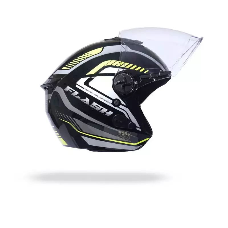 HIKER by VARROC Flash Pro Max HD2 Half Face Helmet for Men & Women 580 mm S Size Gloss Black and Yellow ISI Certified, Lightweight, Polycarbonate Glass for Clear Visibility (Pack of 4)