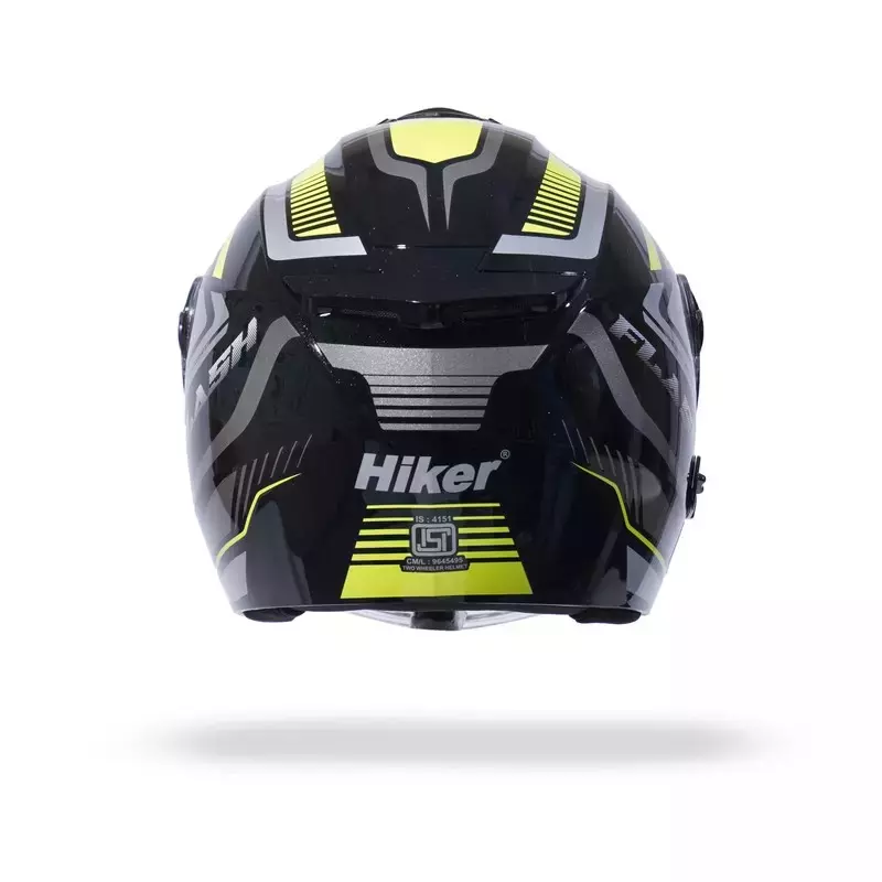 HIKER by VARROC Flash Pro Max HD2 Half Face Helmet for Men & Women 580 mm S Size Gloss Black and Yellow ISI Certified, Lightweight, Polycarbonate Glass for Clear Visibility (Pack of 4)