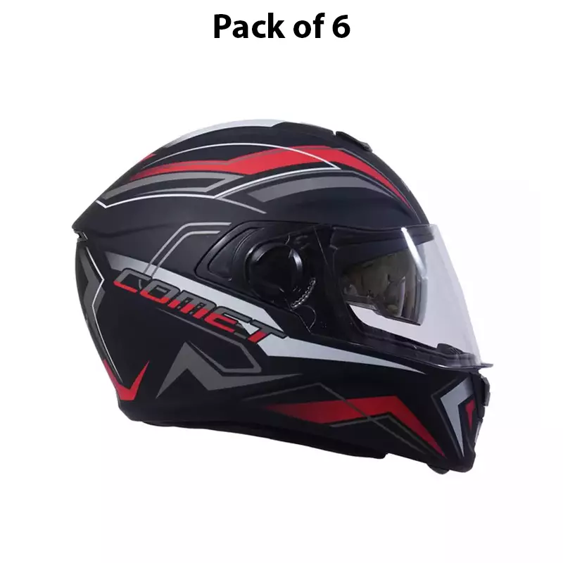 Hiker By Varroc COMET PRO MAX Helmet Black & Red Large 600 mm Full Face, HD1 (Pack of 10)