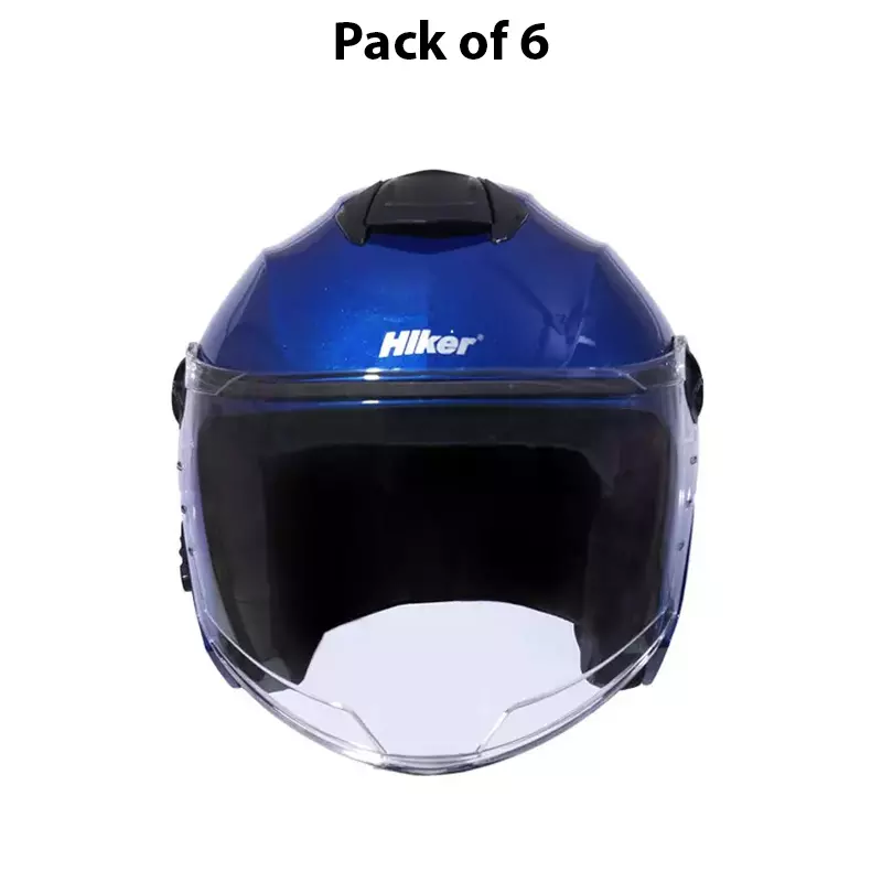 HIKER by VARROC Flash Pro Half Face Helmet for Men & Women 580 mm S Size Gloss Blue ISI Certified, Lightweight, Polycarbonate Visor for Clear Visibility (Pack of 10)