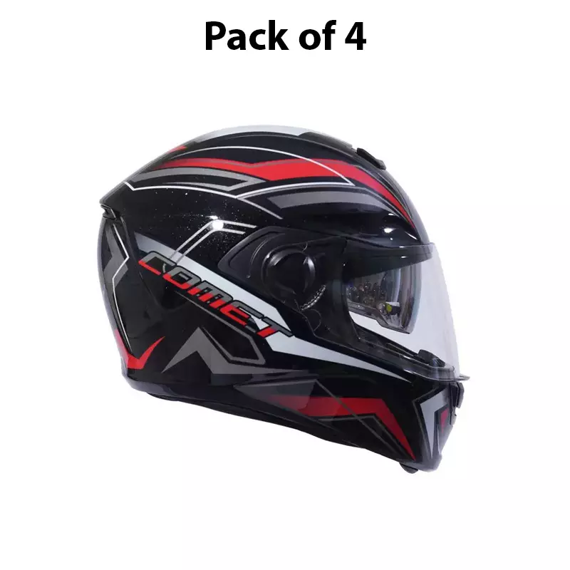 HIKER by VARROC Comet Pro Max HD1 Full Face Helmet for Men & Women 600 mm L Size Gloss Black and Red ISI Certified Flip-Up, Lightweight, Polycarbonate Visor for Clear Visibility (Pack of 4)