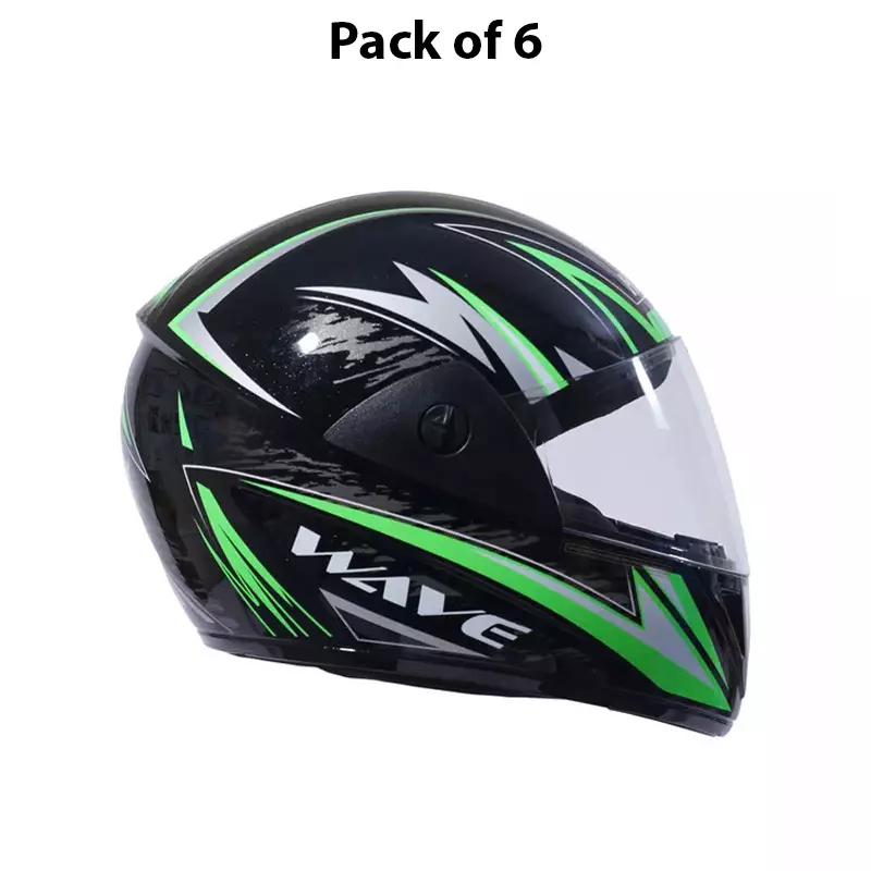 HIKER by VARROC Wave Pro Max HD3 Full Face Helmet for Men & Women 580 mm S Size Gloss Black and Green ISI Certified Flip-Up, Lightweight, Polycarbonate Visor for Clear Visibility (Pack of 10)