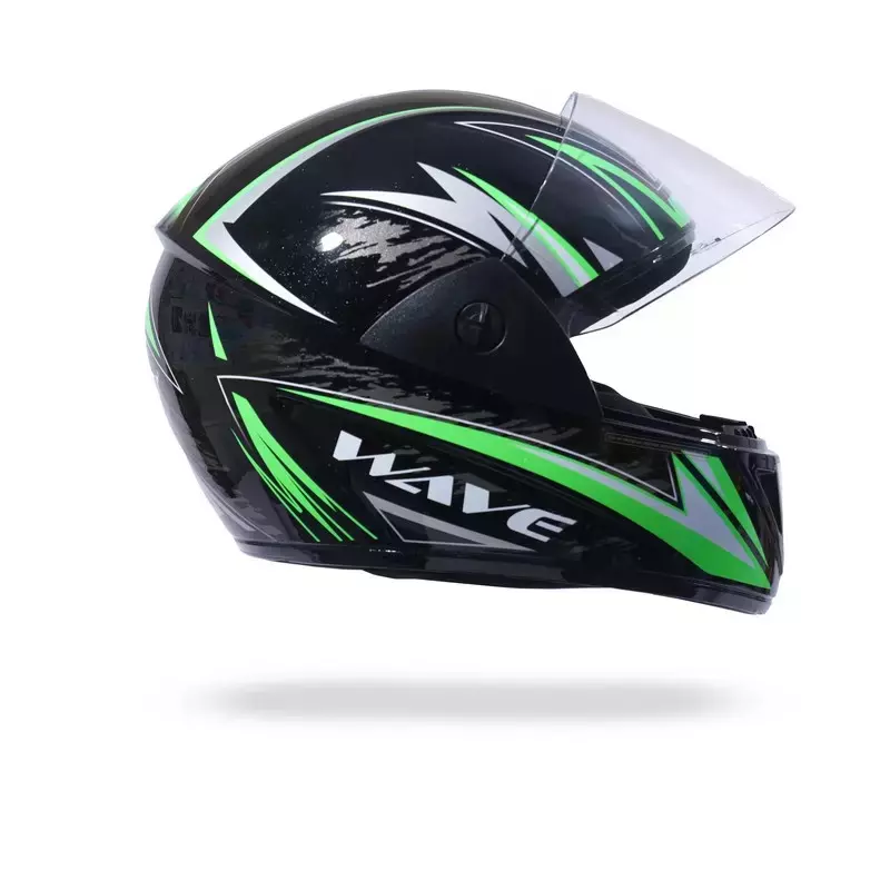 HIKER by VARROC Wave Pro Max HD3 Full Face Helmet for Men & Women 580 mm S Size Gloss Black and Green ISI Certified Flip-Up, Lightweight, Polycarbonate Visor for Clear Visibility (Pack of 10)
