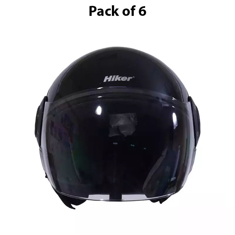 HIKER by VARROC Orbit Pro Half Face Helmet for Men & Women 580 mm S Size Gloss Black ISI Certified, Lightweight, Polycarbonate Visor for Clear Visibility (Pack of 10)