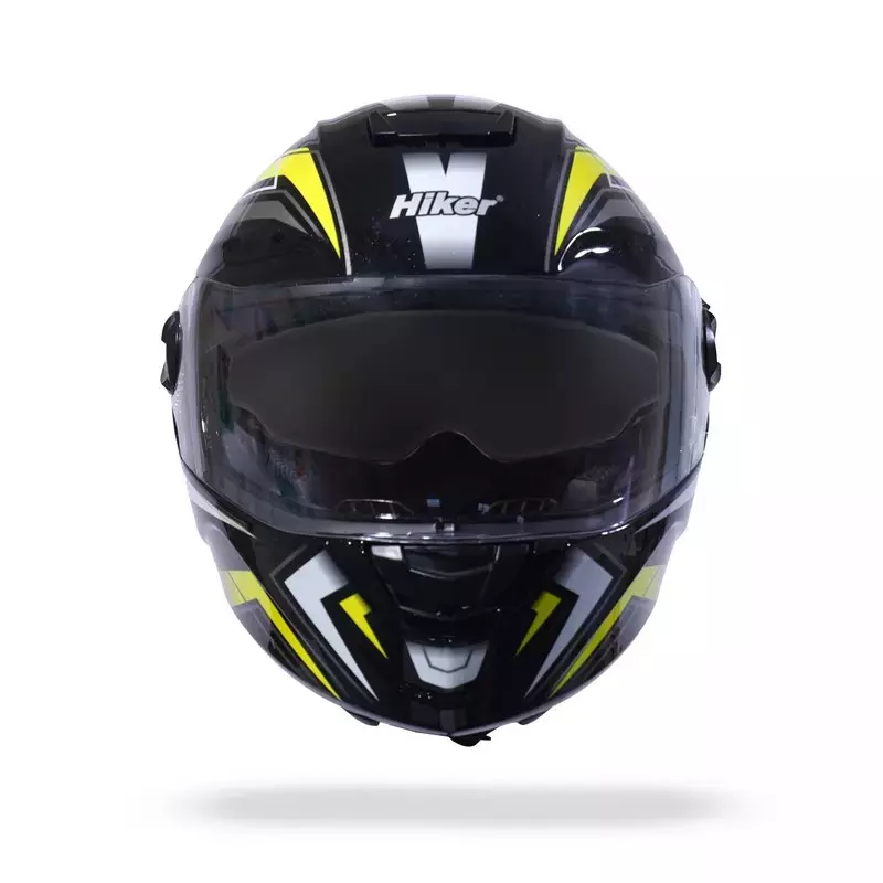 HIKER by VARROC Comet Pro Max HD2 Full Face Helmet for Men & Women 600 mm L Size Gloss Black and Yellow ISI Certified Flip-Up, Lightweight, Polycarbonate Visor for Clear Visibility (Pack of 10)