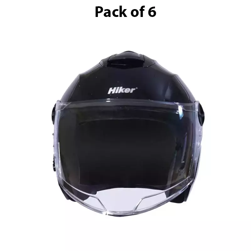 HIKER by VARROC Flash Pro Half Face Helmet for Men & Women 580 mm S Size Gloss Black ISI Certified, Lightweight, Polycarbonate Visor for Clear Visibility (Pack of 10)