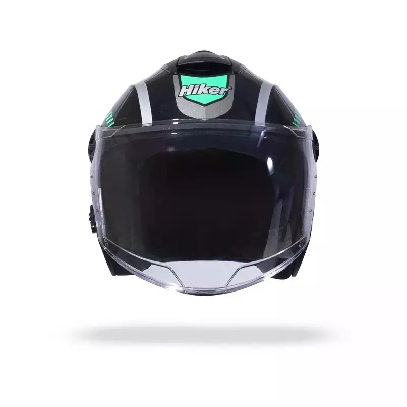 HIKER by VARROC Flash Pro Max HD3 Half Face Helmet for Men & Women 580 mm S Size Gloss Black and Green ISI Certified, Lightweight, Polycarbonate Glass for Clear Visibility (Pack of 4)