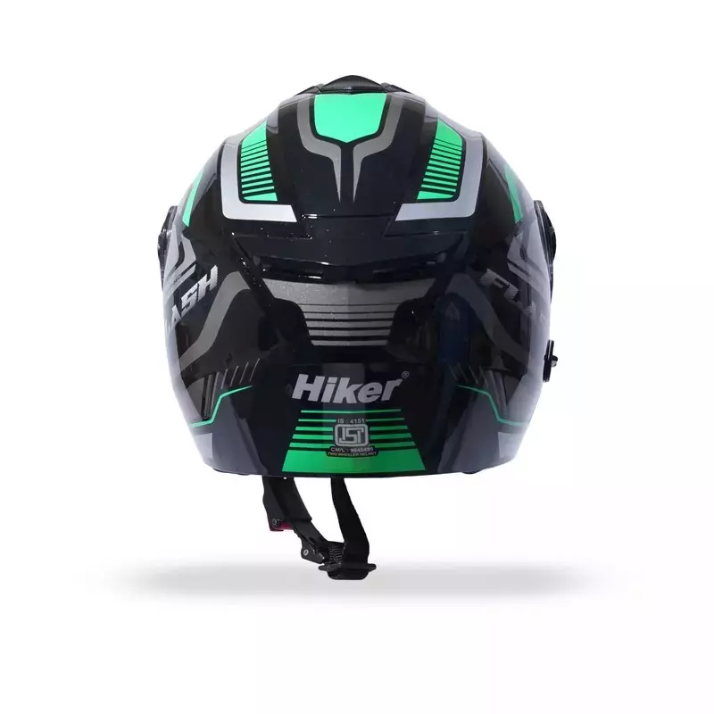 HIKER by VARROC Flash Pro Max HD3 Half Face Helmet for Men & Women 580 mm S Size Gloss Black and Green ISI Certified, Lightweight, Polycarbonate Glass for Clear Visibility (Pack of 4)