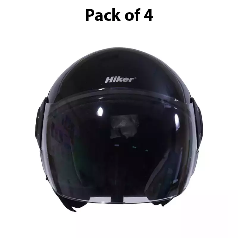 HIKER by VARROC Orbit Pro Half Face Helmet for Men & Women 580 mm S Size Gloss Black ISI Certified, Lightweight, Polycarbonate Visor for Clear Visibility (Pack of 4)