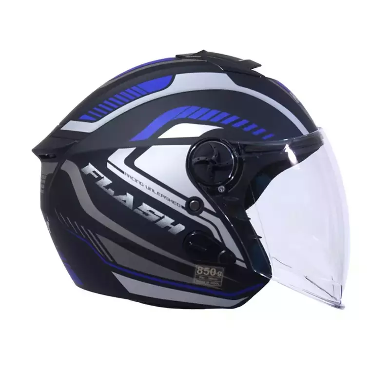 HIKER by VARROC Flash Pro Max HD4 Half Face Helmet for Men & Women 580 mm S Size Matt Black and Blue ISI Certified, Lightweight, Polycarbonate Glass for Clear Visibility (Pack of 1, 4 & 10)