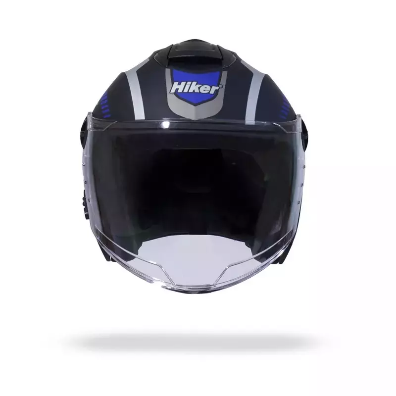 HIKER by VARROC Flash Pro Max HD4 Half Face Helmet for Men & Women 580 mm S Size Matt Black and Blue ISI Certified, Lightweight, Polycarbonate Glass for Clear Visibility (Pack of 4)