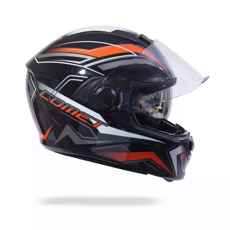 HIKER by VARROC Comet Pro Max HD3 Full Face Helmet for Men & Women 600 mm L Size Gloss Black and Orange ISI Certified Flip-Up, Lightweight, Polycarbonate Visor for Clear Visibility (Pack of 4)