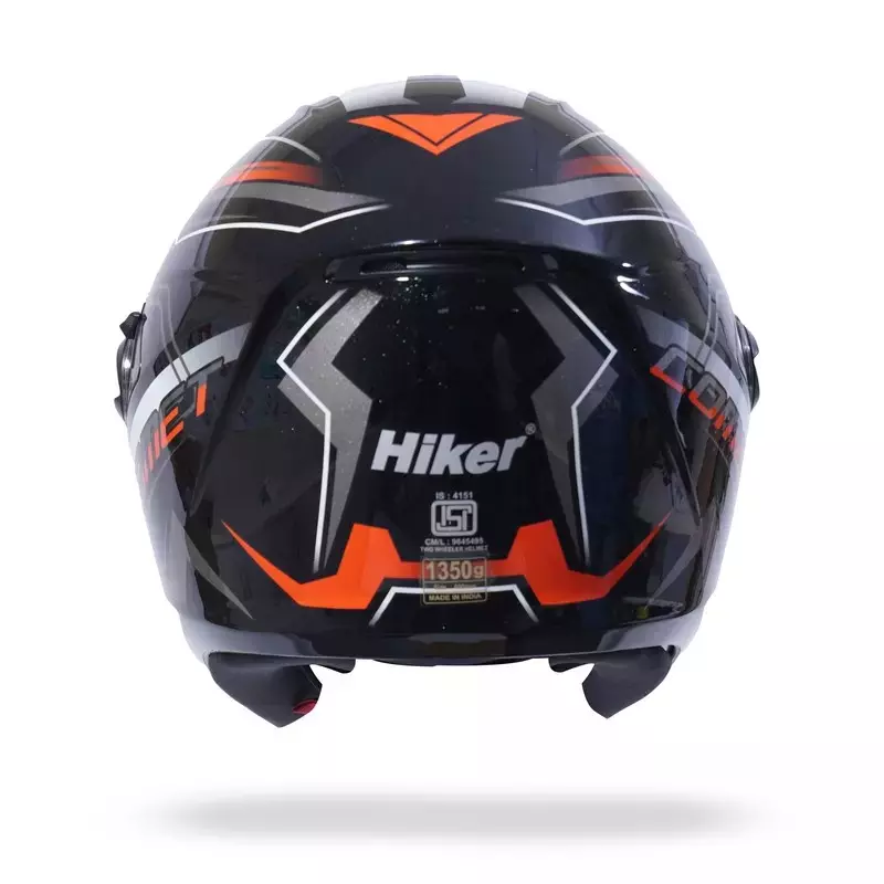 HIKER by VARROC Comet Pro Max HD3 Full Face Helmet for Men & Women 600 mm L Size Gloss Black and Orange ISI Certified Flip-Up, Lightweight, Polycarbonate Visor for Clear Visibility (Pack of 4)