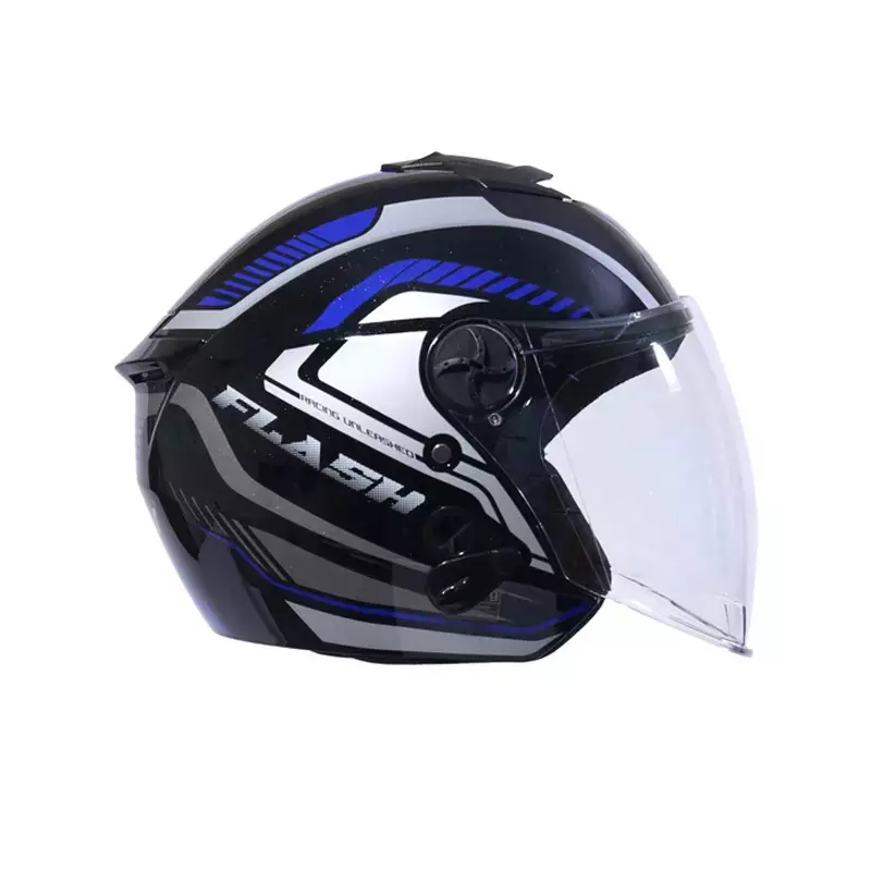 HIKER by VARROC Flash Pro Max HD4 Half Face Helmet for Men & Women 580 mm S Size Gloss Black and Blue ISI Certified, Lightweight, Polycarbonate Glass for Clear Visibility (Pack of 1, 4 & 10)