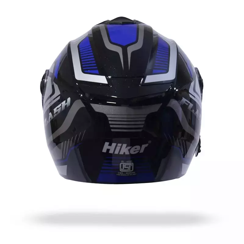 HIKER by VARROC Flash Pro Max HD4 Half Face Helmet for Men & Women 580 mm S Size Gloss Black and Blue ISI Certified, Lightweight, Polycarbonate Glass for Clear Visibility (Pack of 10)