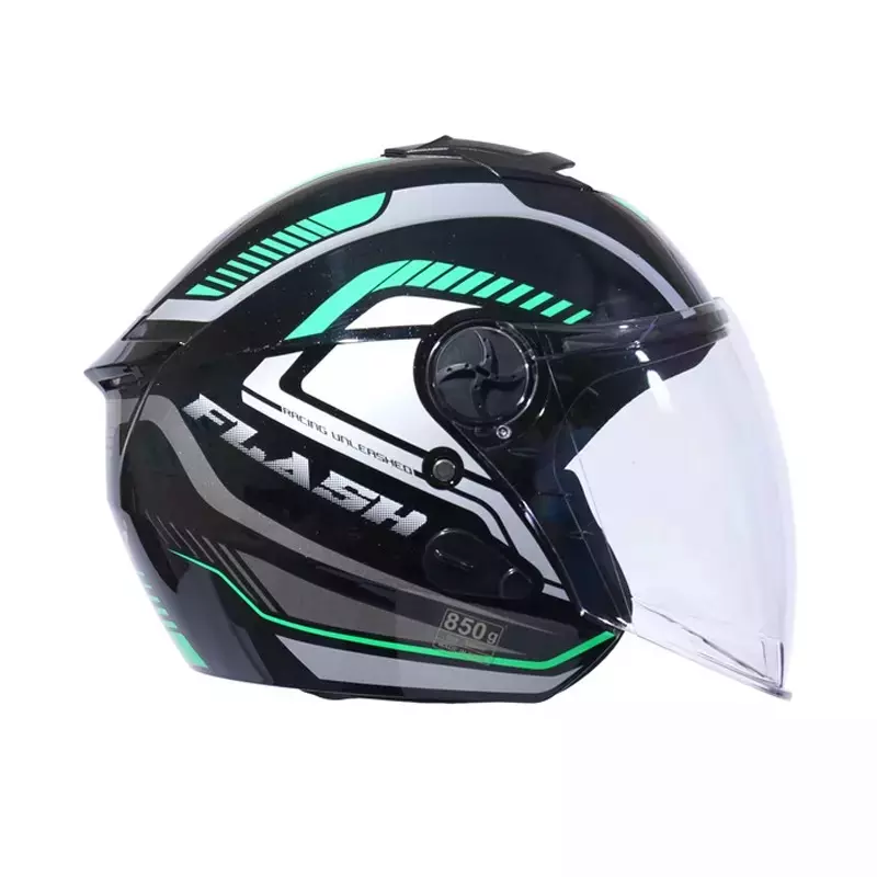 HIKER by VARROC Flash Pro Max HD3 Half Face Helmet for Men & Women 580 mm S Size Gloss Black and Green ISI Certified, Lightweight, Polycarbonate Glass for Clear Visibility (Pack of 10)