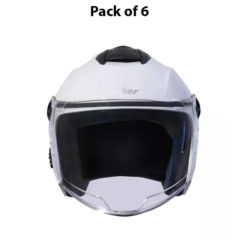 HIKER by VARROC Flash Pro Half Face Helmet for Men & Women 580 mm S Size White ISI Certified, Lightweight, Polycarbonate Glass for Clear Visibility (Pack of 10)