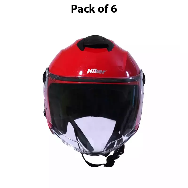 HIKER by VARROC Flash Pro Half Face Helmet for Men & Women 580 mm S Size Gloss Sports Red ISI Certified, Lightweight, Polycarbonate Visor for Clear Visibility (Pack of 10)