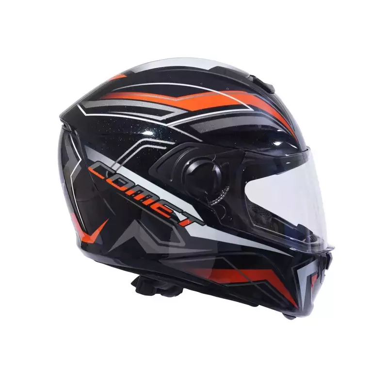 HIKER by VARROC Comet Pro Max HD3 Full Face Helmet for Men & Women 600 mm L Size Gloss Black and Orange ISI Certified Flip-Up, Lightweight, Polycarbonate Visor for Clear Visibility (Pack of 1, 4 & 10)