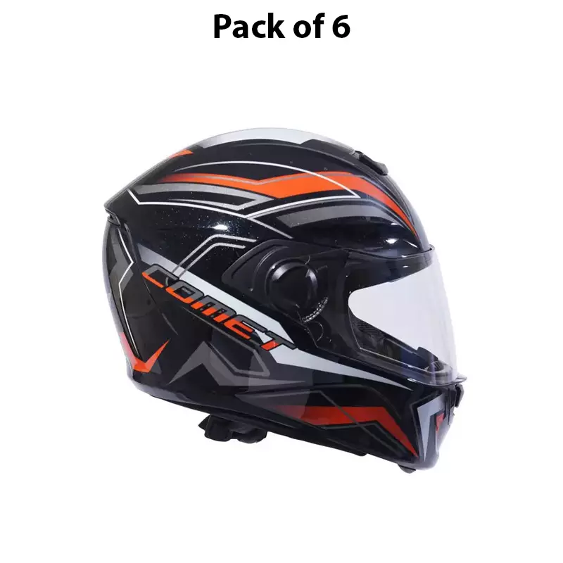 HIKER by VARROC Comet Pro Max HD3 Full Face Helmet for Men & Women 600 mm L Size Gloss Black and Orange ISI Certified Flip-Up, Lightweight, Polycarbonate Visor for Clear Visibility (Pack of 10)