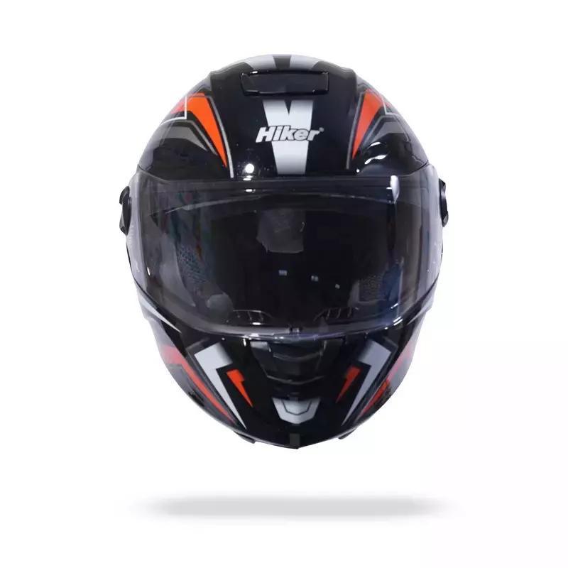 HIKER by VARROC Comet Pro Max HD3 Full Face Helmet for Men & Women 600 mm L Size Gloss Black and Orange ISI Certified Flip-Up, Lightweight, Polycarbonate Visor for Clear Visibility (Pack of 10)