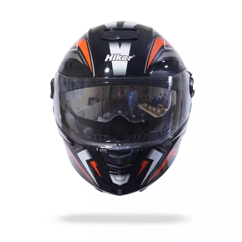 HIKER by VARROC Comet Pro Max HD3 Full Face Helmet for Men & Women 600 mm L Size Gloss Black and Orange ISI Certified Flip-Up, Lightweight, Polycarbonate Visor for Clear Visibility (Pack of 10)