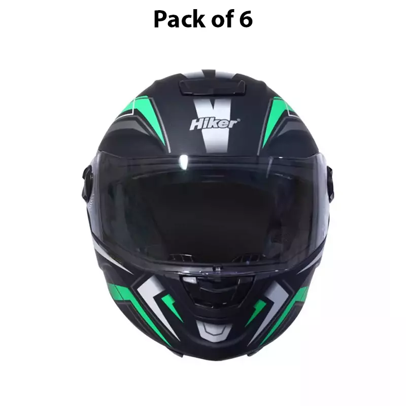 HIKER by VARROC Comet Pro Max HD5 Full Face Helmet for Men & Women 580 mm S Size Matt Black and Green ISI Certified, Lightweight, Polycarbonate Visor for Clear Visibility (Pack of 10)