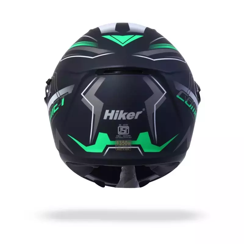 HIKER by VARROC Comet Pro Max HD5 Full Face Helmet for Men & Women 580 mm S Size Matt Black and Green ISI Certified, Lightweight, Polycarbonate Visor for Clear Visibility (Pack of 10)