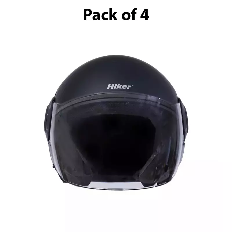 HIKER by VARROC Orbit Pro Half Face Helmet for Men & Women 580 mm S Size Matt Black ISI Certified, Lightweight, Polycarbonate Visor for Clear Visibility (Pack of 4)