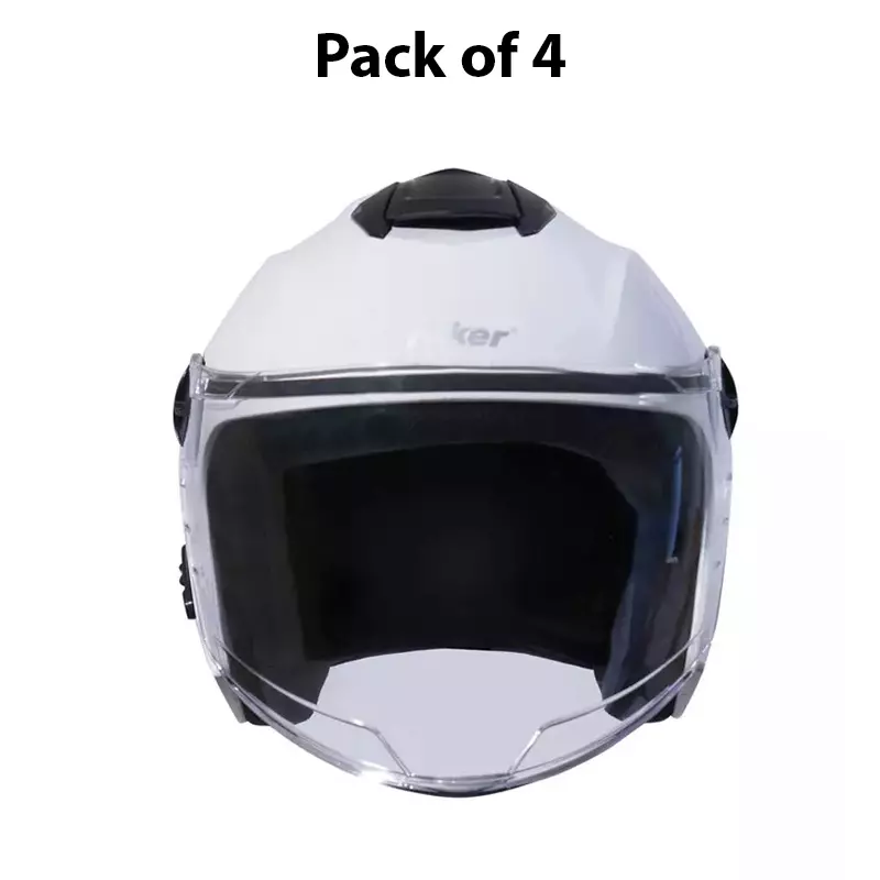 HIKER by VARROC Flash Pro Half Face Helmet for Men & Women 580 mm S Size White ISI Certified, Lightweight, Polycarbonate Glass for Clear Visibility (Pack of 4)