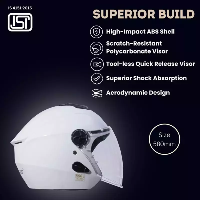 HIKER by VARROC Flash Pro Half Face Helmet for Men & Women 580 mm S Size White ISI Certified, Lightweight, Polycarbonate Glass for Clear Visibility (Pack of 4)