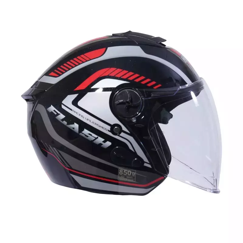 HIKER by VARROC Flash Pro Max HD1 Half Face Helmet for Men & Women 580 mm S Size Gloss Black ISI Certified, Lightweight, Polycarbonate Glass for Clear Visibility (Pack of 1, 4 & 10)