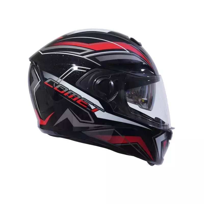 HIKER by VARROC Comet Pro Max HD1 Full Face Helmet for Men & Women 600 mm L Size Gloss Black and Red ISI Certified Flip-Up, Lightweight, Polycarbonate Visor for Clear Visibility (Pack of 10)