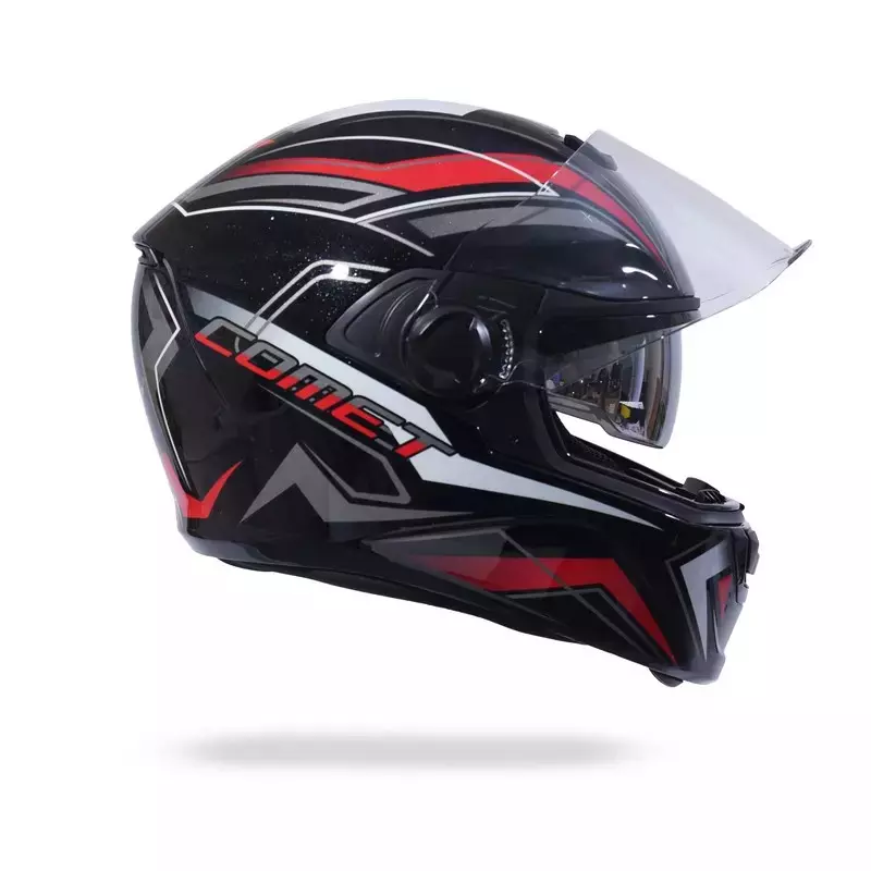 HIKER by VARROC Comet Pro Max HD1 Full Face Helmet for Men & Women 600 mm L Size Gloss Black and Red ISI Certified Flip-Up, Lightweight, Polycarbonate Visor for Clear Visibility (Pack of 10)