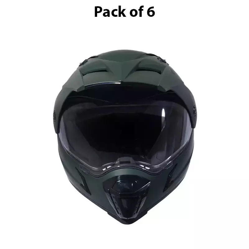 HIKER by VARROC Meteor Full Face Helmet for Men & Women 600 mm L Size Olive Green ISI Certified Flip-Up, Lightweight, Polycarbonate Visor for Clear Visibility (Pack of 10)