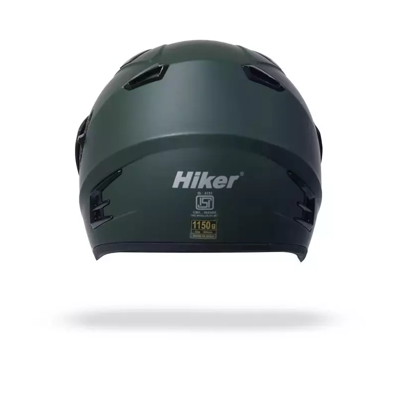 HIKER by VARROC Meteor Full Face Helmet for Men & Women 600 mm L Size Olive Green ISI Certified Flip-Up, Lightweight, Polycarbonate Visor for Clear Visibility (Pack of 10)