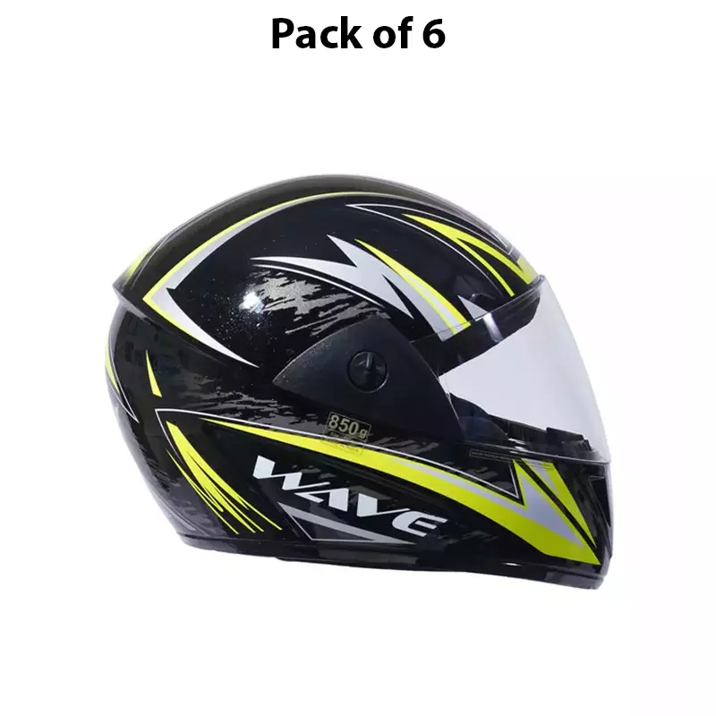 HIKER by VARROC Wave Pro Max HD2 Full Face Helmet for Men & Women 580 mm S Size Gloss Black and Yellow ISI Certified Flip-Up, Lightweight, Polycarbonate Visor for Clear Visibility (Pack of 10)