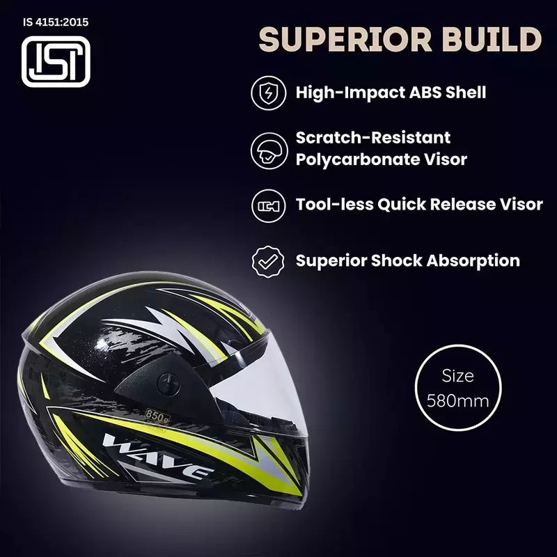 HIKER by VARROC Wave Pro Max HD2 Full Face Helmet for Men & Women 580 mm S Size Gloss Black and Yellow ISI Certified Flip-Up, Lightweight, Polycarbonate Visor for Clear Visibility (Pack of 10)