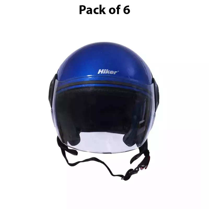 HIKER by VARROC Orbit Pro Half Face Helmet for Men & Women 580 mm S Size Gloss Blue ISI Certified, Lightweight, Polycarbonate Visor for Clear Visibility (Pack of 10)