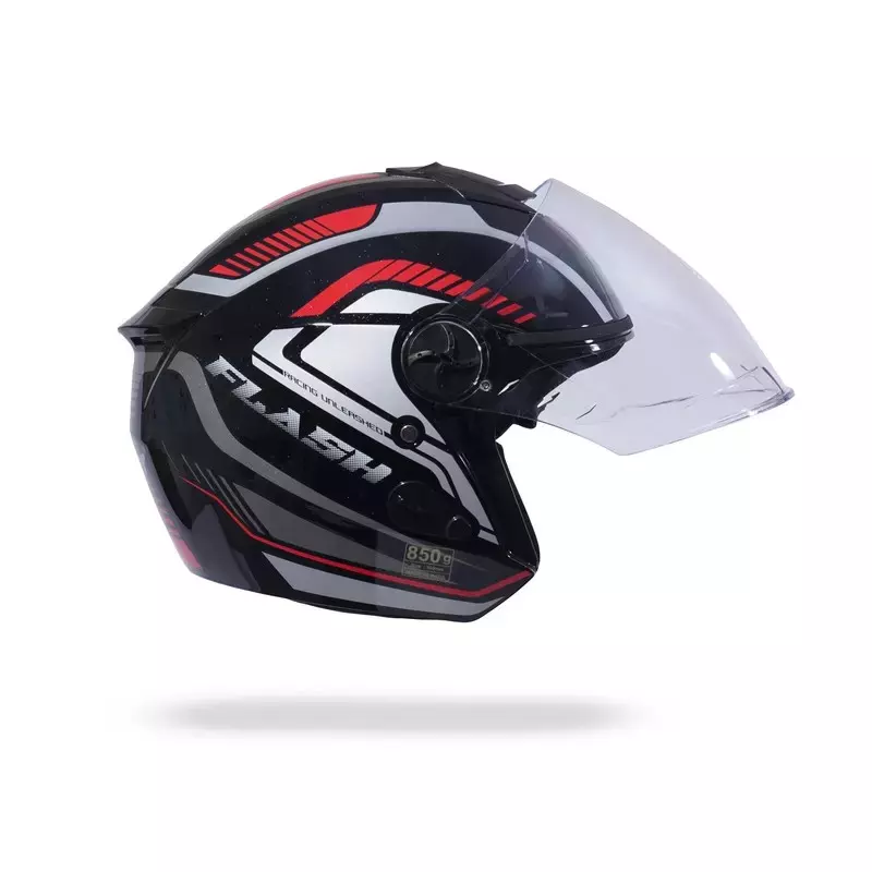HIKER by VARROC Flash Pro Max HD1 Half Face Helmet for Men & Women 580 mm S Size Gloss Black ISI Certified, Lightweight, Polycarbonate Glass for Clear Visibility (Pack of 10)