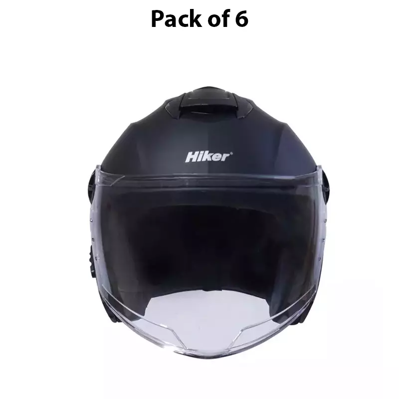 HIKER by VARROC Flash Pro Half Face Helmet for Men & Women 580 mm S Size Matt Black ISI Certified, Lightweight, Polycarbonate Visor for Clear Visibility (Pack of 10)