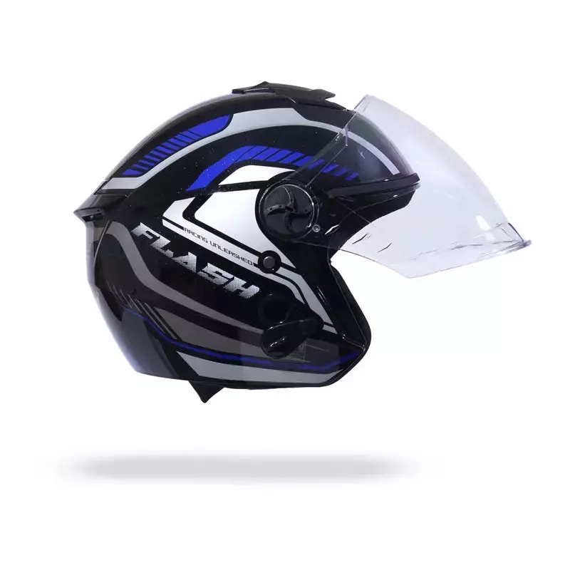 HIKER by VARROC Flash Pro Max HD4 Half Face Helmet for Men & Women 580 mm S Size Gloss Black and Blue ISI Certified, Lightweight, Polycarbonate Glass for Clear Visibility (Pack of 4)