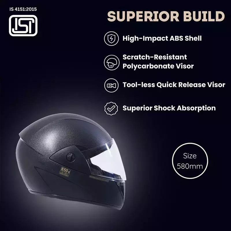 HIKER by VARROC Wave Natural Full Face Helmet for Men 580 mm S Size Black ISI Certified Flip-Up, Lightweight, Polycarbonate Visor for Clear Visibility (Pack of 4)