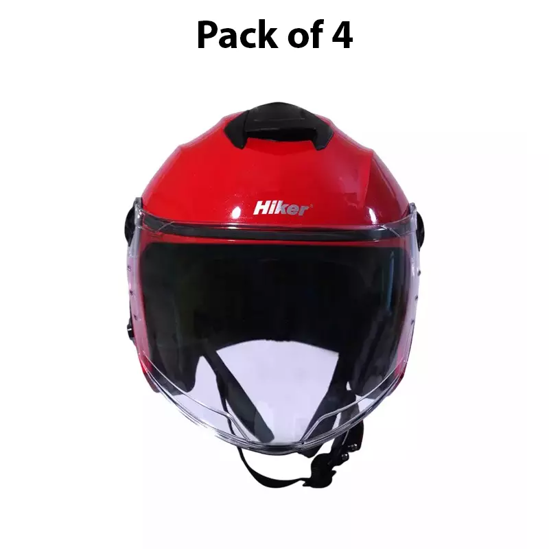 HIKER by VARROC Flash Pro Half Face Helmet for Men & Women 580 mm S Size Gloss Sports Red ISI Certified, Lightweight, Polycarbonate Visor for Clear Visibility (Pack of 4)